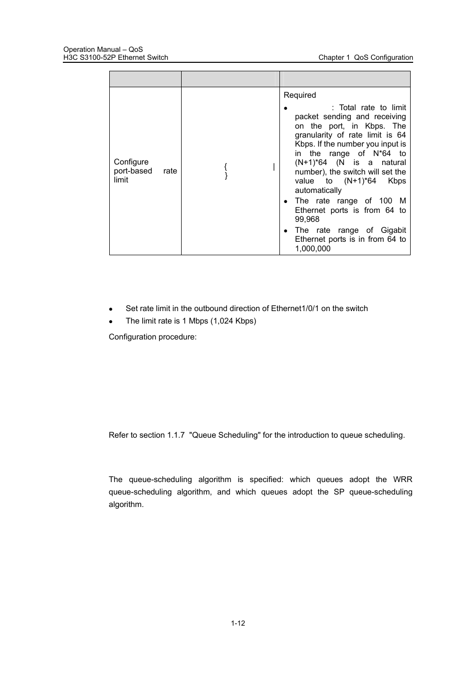 3 configuration example, 7 configuring queue-scheduling, 1 configuration prerequisites | 3 configuration example -12, 7 configuring queue-scheduling -12, 1 configuration prerequisites -12 | H3C Technologies H3C S3100 Series Switches User Manual | Page 405 / 630