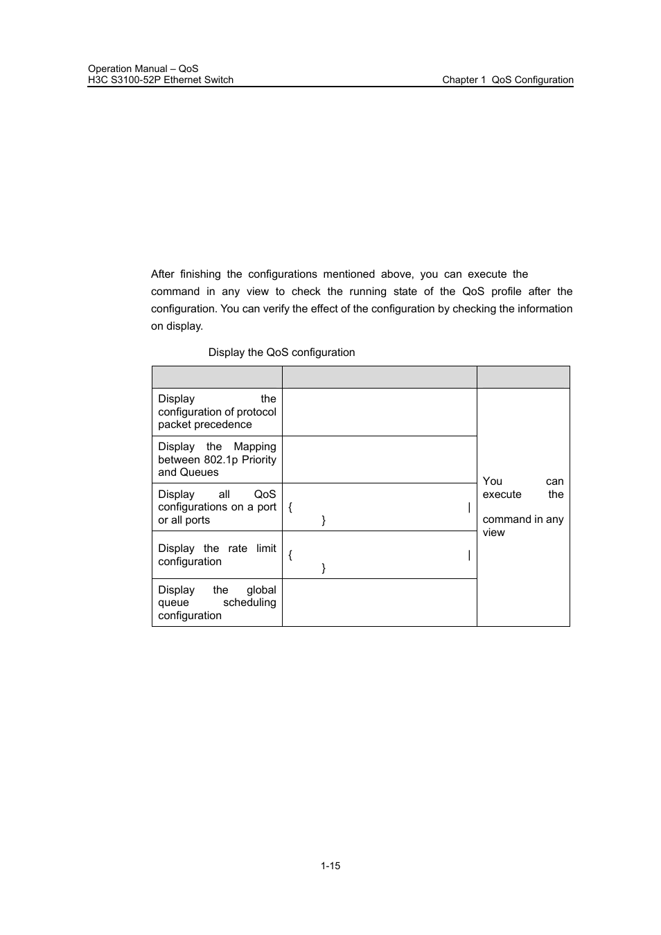 8 displaying qos configuration, 8 displaying qos configuration -15 | H3C Technologies H3C S3100 Series Switches User Manual | Page 408 / 630