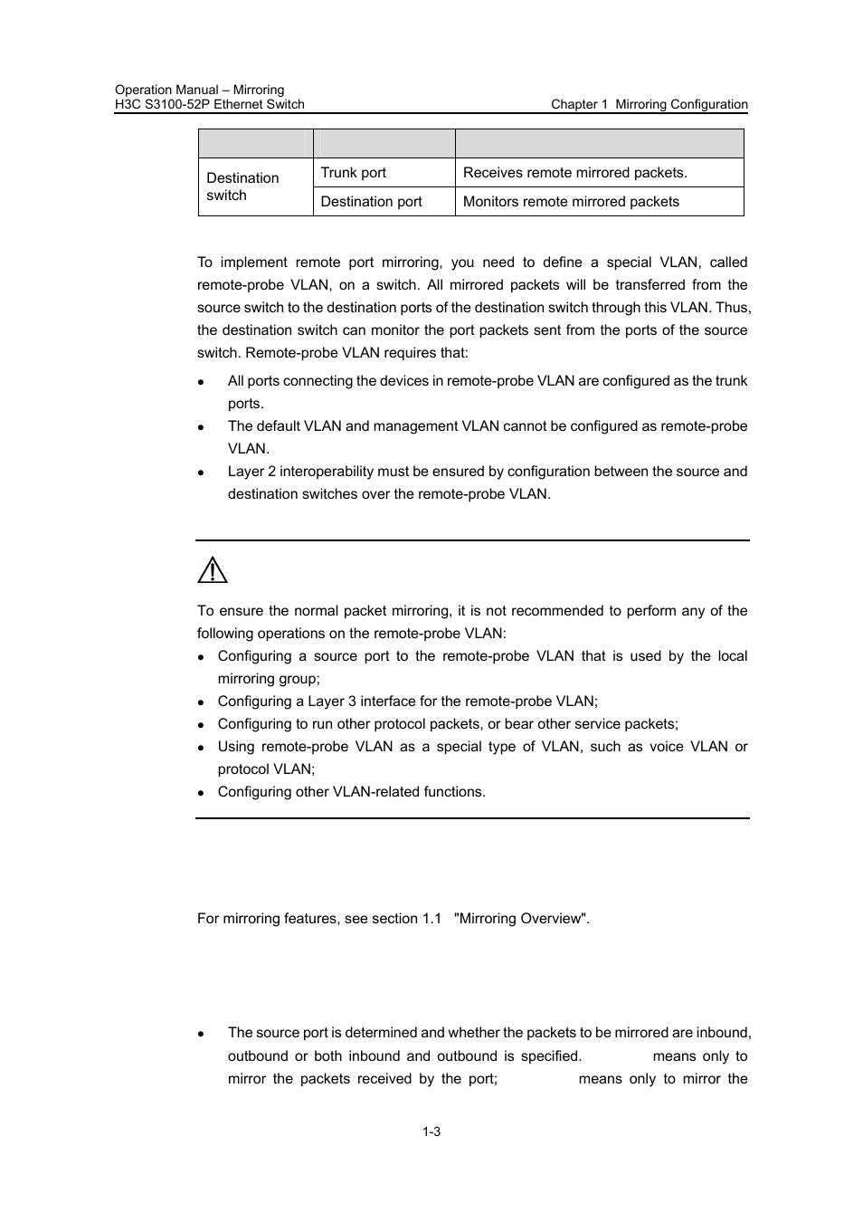 2 mirroring configuration, 1 configuring port mirroring, I. configuration prerequisites | 2 mirroring configuration -3, 1 configuring port mirroring -3 | H3C Technologies H3C S3100 Series Switches User Manual | Page 412 / 630
