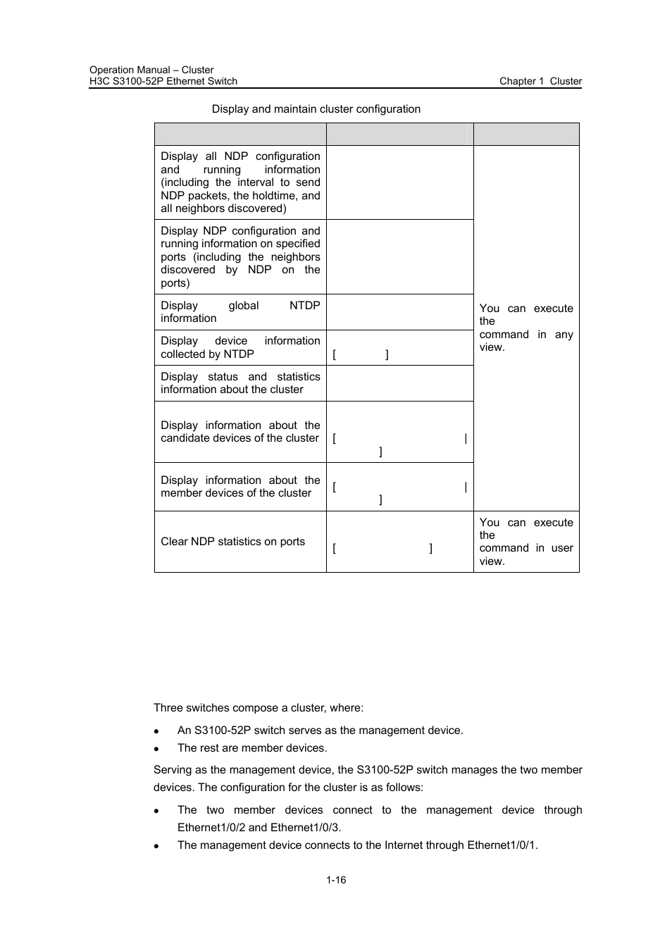6 cluster configuration example, 1 basic cluster configuration example, I. network requirements | 6 cluster configuration example -16, 1 basic cluster configuration example -16 | H3C Technologies H3C S3100 Series Switches User Manual | Page 439 / 630