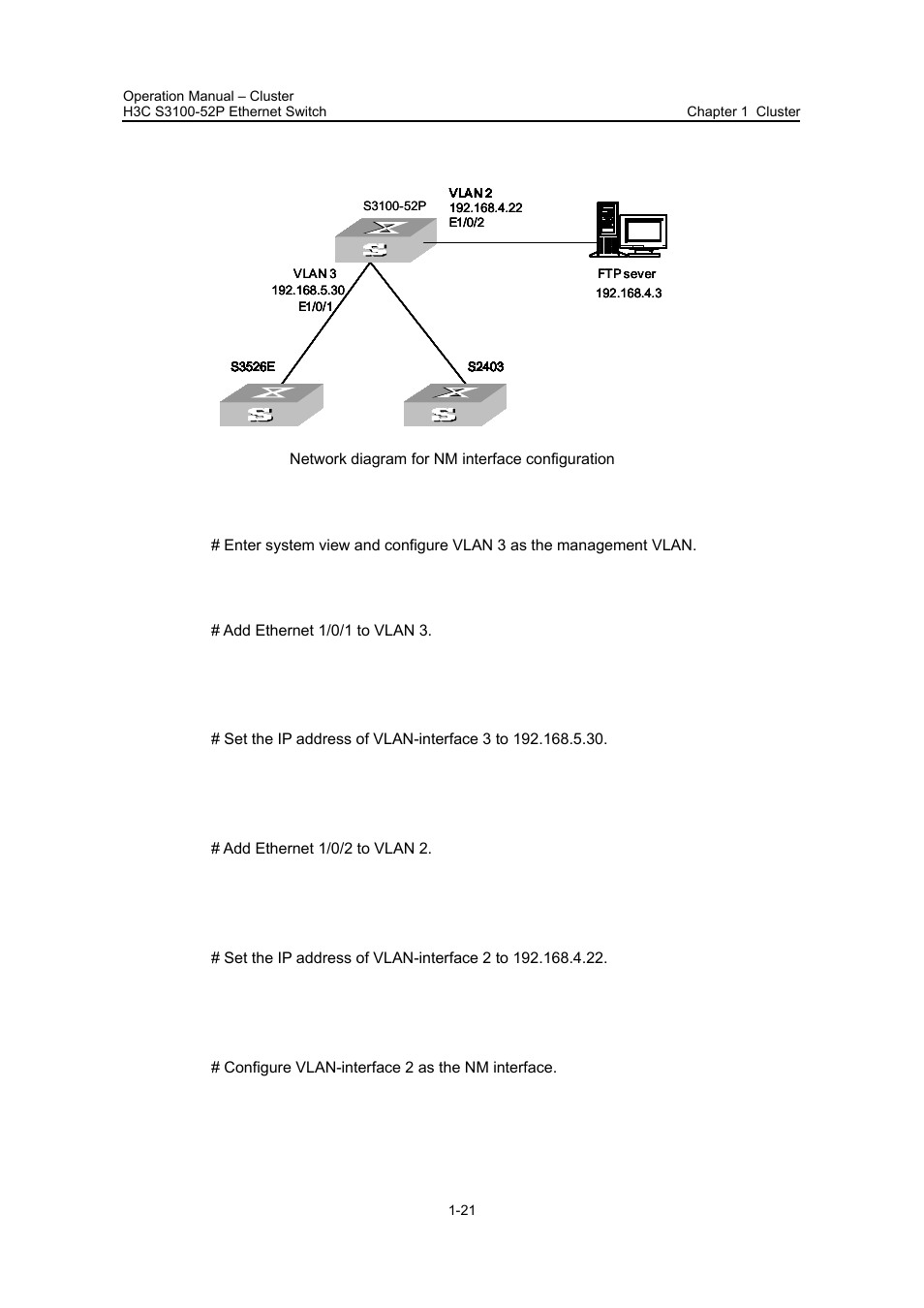 Ii. network diagram, Iii. configuration procedure | H3C Technologies H3C S3100 Series Switches User Manual | Page 444 / 630