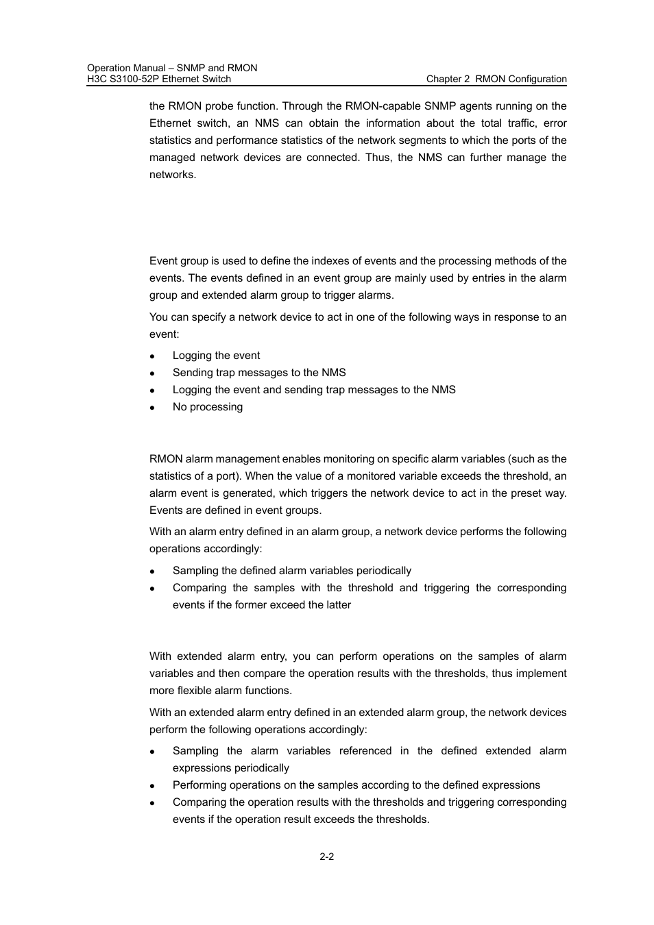 2 commonly used rmon groups, I. event group, Ii. alarm group | Iii. extended alarm group, 2 commonly used rmon groups -2 | H3C Technologies H3C S3100 Series Switches User Manual | Page 457 / 630
