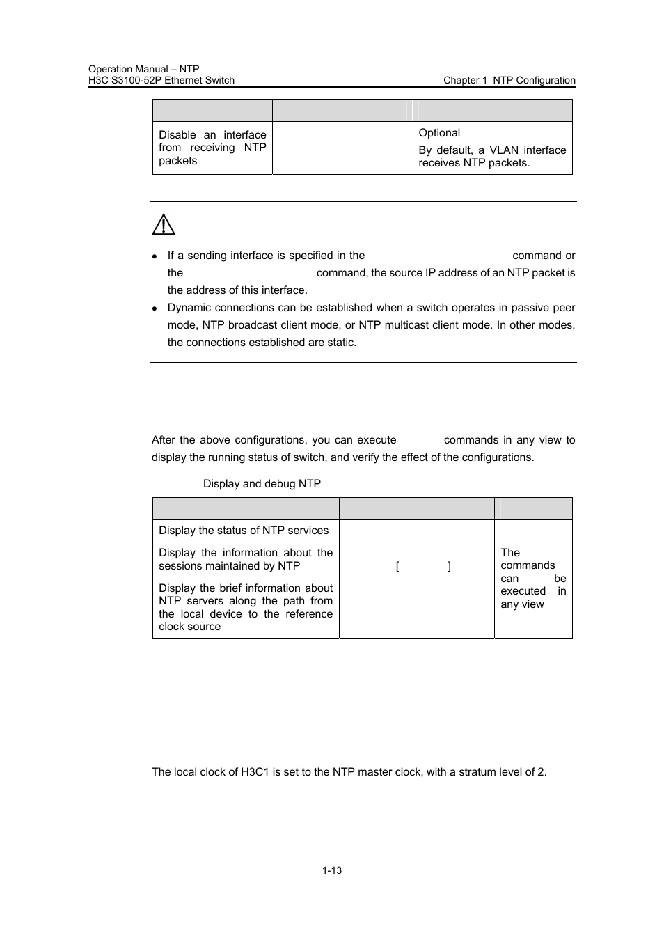 6 displaying and debugging ntp, 7 configuration example, 1 configuring ntp server mode | I. network requirements, 1 configuring ntp server mode -13 | H3C Technologies H3C S3100 Series Switches User Manual | Page 475 / 630