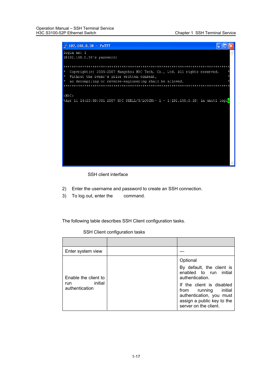 4 configuring the device as an ssh client, 4 configuring the device as an ssh client -17 | H3C Technologies H3C S3100 Series Switches User Manual | Page 503 / 630