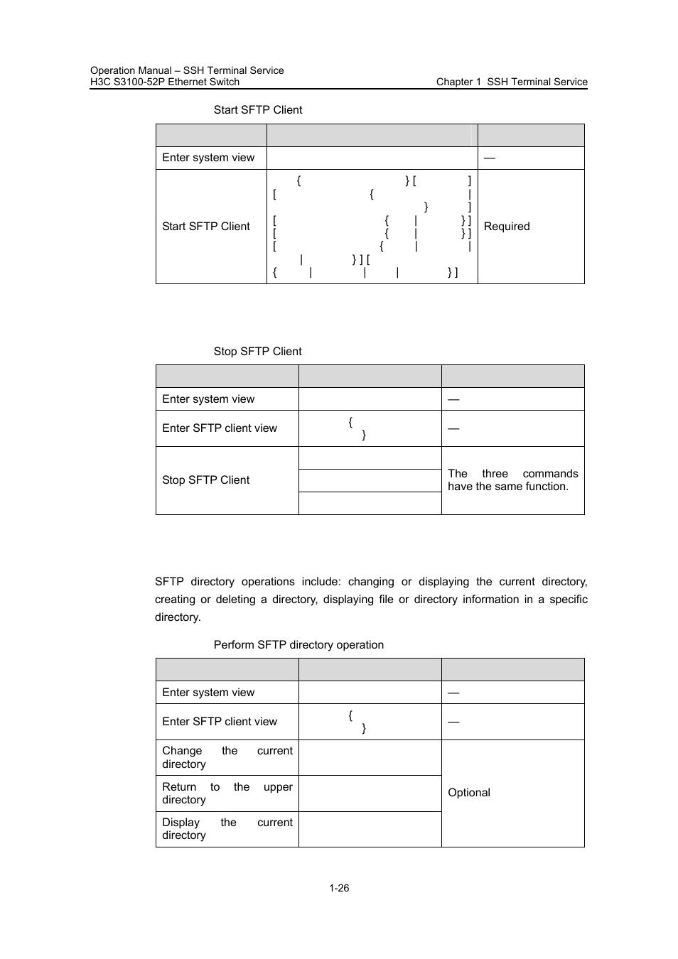 Ii. stopping sftp client, Iii. performing sftp directory operations | H3C Technologies H3C S3100 Series Switches User Manual | Page 512 / 630