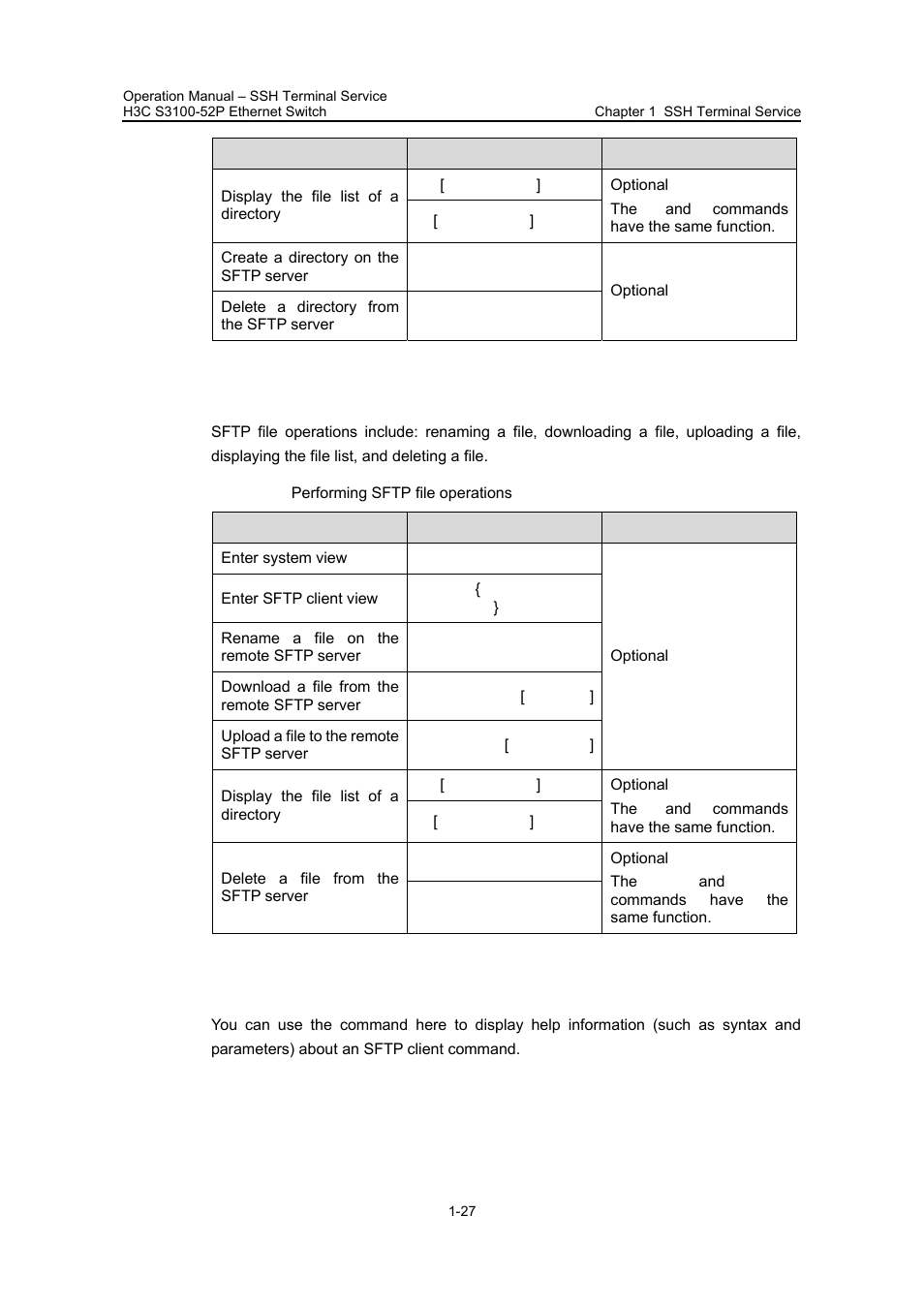 Iv. performing sftp file operations, V. displaying help information | H3C Technologies H3C S3100 Series Switches User Manual | Page 513 / 630