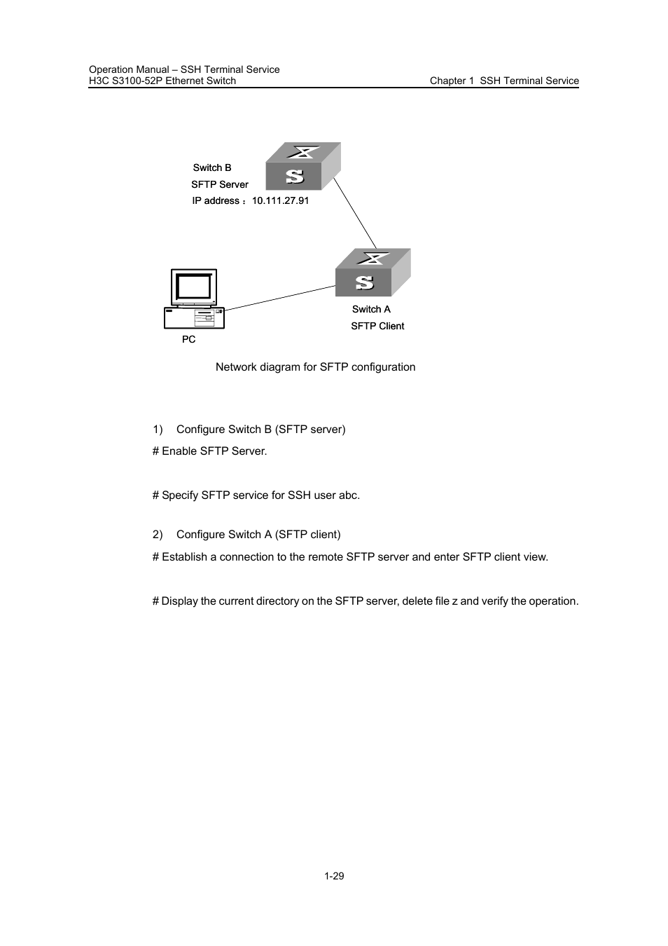 Ii. network diagram, Iii. configuration procedure | H3C Technologies H3C S3100 Series Switches User Manual | Page 515 / 630