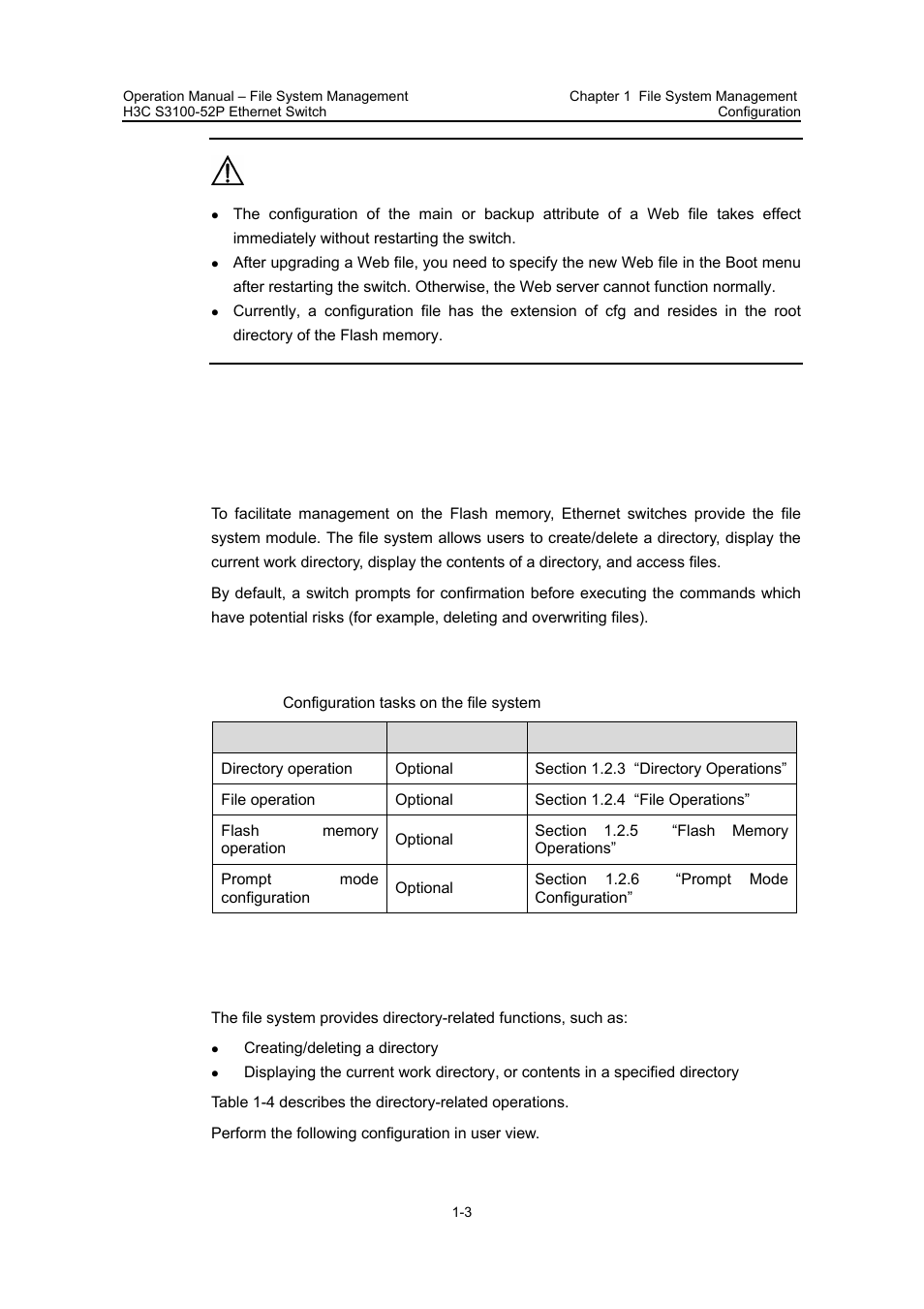 2 file system configuration, 1 introduction to file system, 3 directory operations | 2 file system configuration -3 | H3C Technologies H3C S3100 Series Switches User Manual | Page 521 / 630