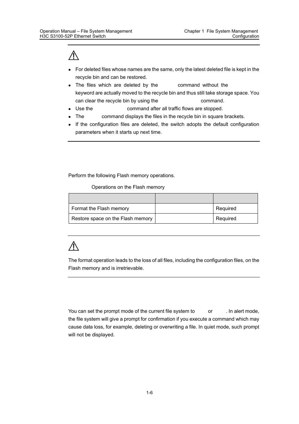 5 flash memory operations, 6 prompt mode configuration, Flash memory | Operations, Prompt mode, Configuration | H3C Technologies H3C S3100 Series Switches User Manual | Page 524 / 630