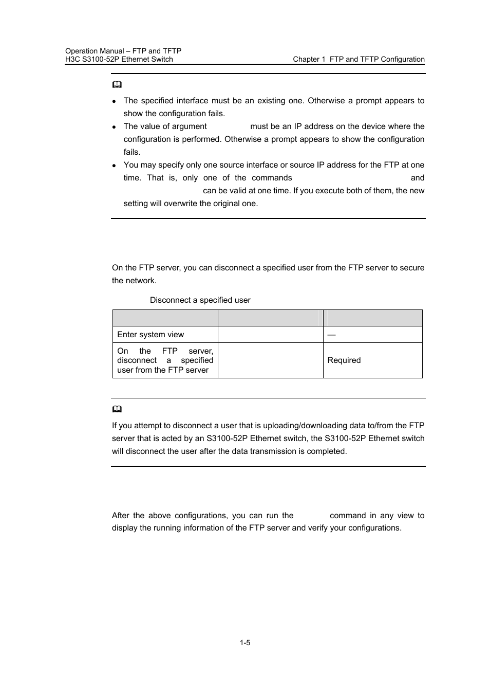 Iv. disconnecting a specified user, V. displaying ftp server information | H3C Technologies H3C S3100 Series Switches User Manual | Page 537 / 630