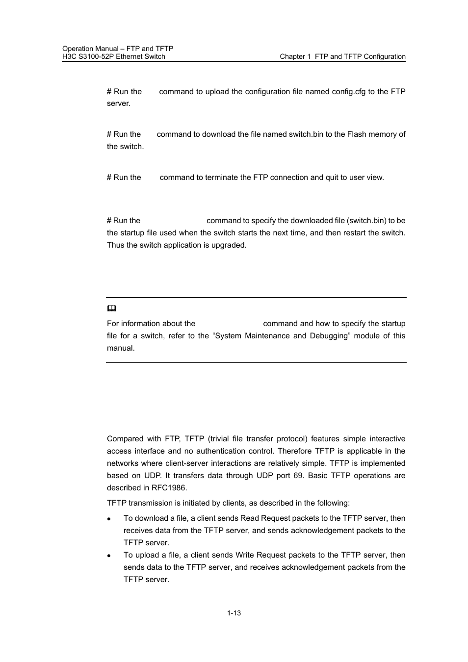 2 tftp configuration, 1 introduction to tftp, 2 tftp configuration -13 | 1 introduction to tftp -13 | H3C Technologies H3C S3100 Series Switches User Manual | Page 545 / 630