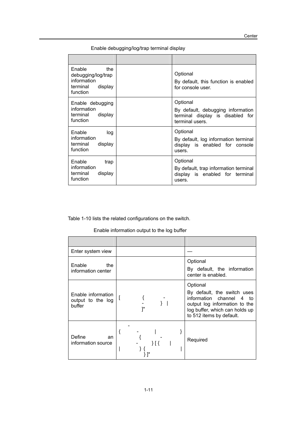 5 enabling information output to the log buffer | H3C Technologies H3C S3100 Series Switches User Manual | Page 562 / 630