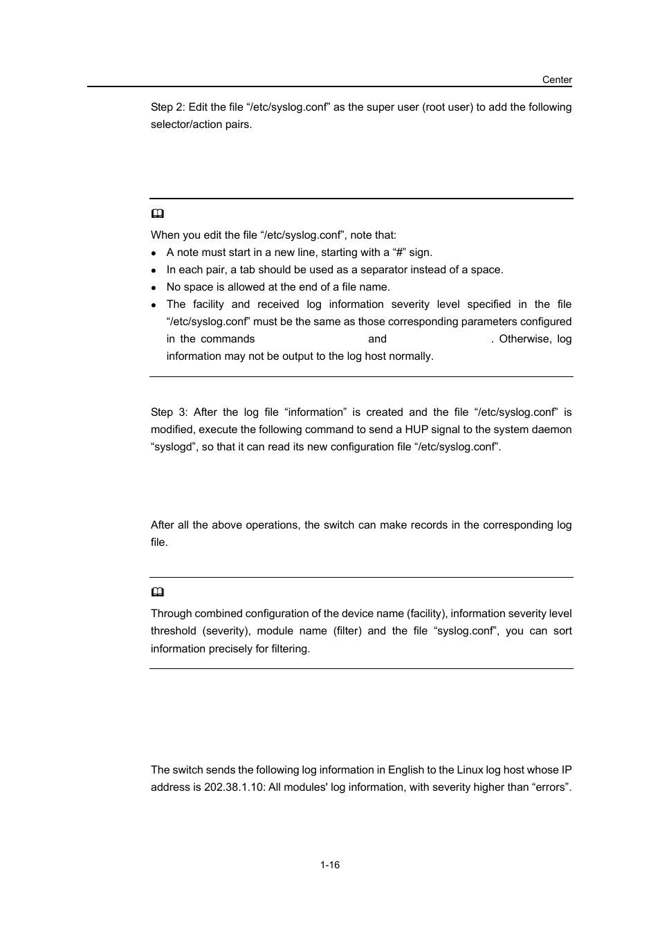 2 log output to a linux log host, I. network requirements, 2 log output to a linux log host -16 | H3C Technologies H3C S3100 Series Switches User Manual | Page 567 / 630