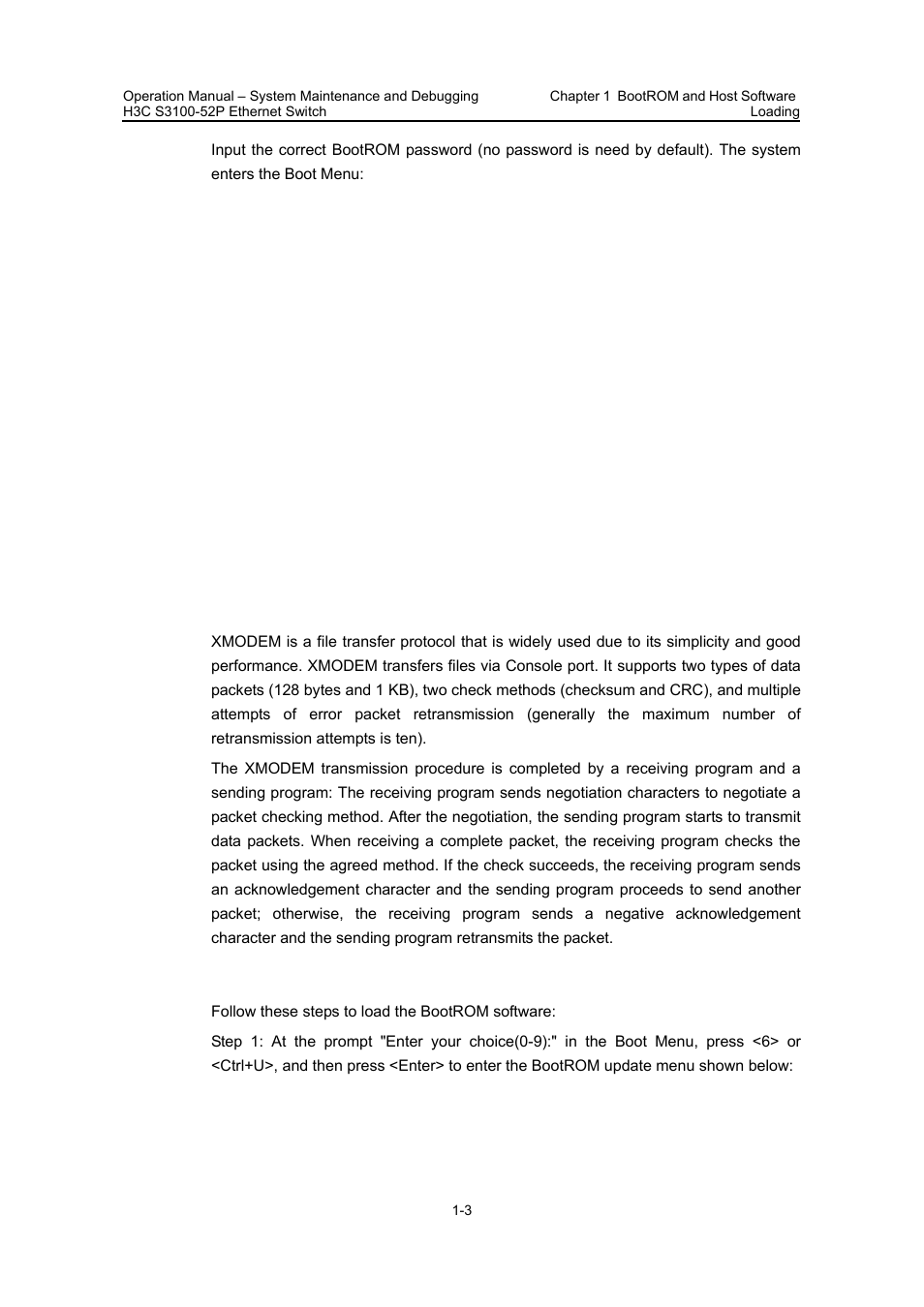 I. introduction to xmodem, Ii. loading bootrom software | H3C Technologies H3C S3100 Series Switches User Manual | Page 575 / 630