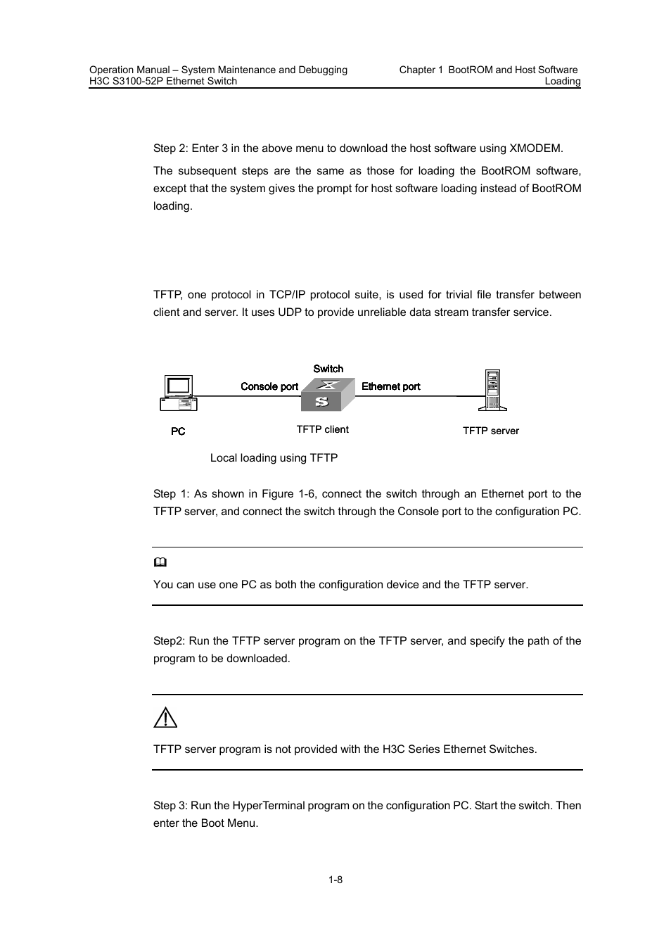 I. introduction to tftp, Ii. loading bootrom software | H3C Technologies H3C S3100 Series Switches User Manual | Page 580 / 630