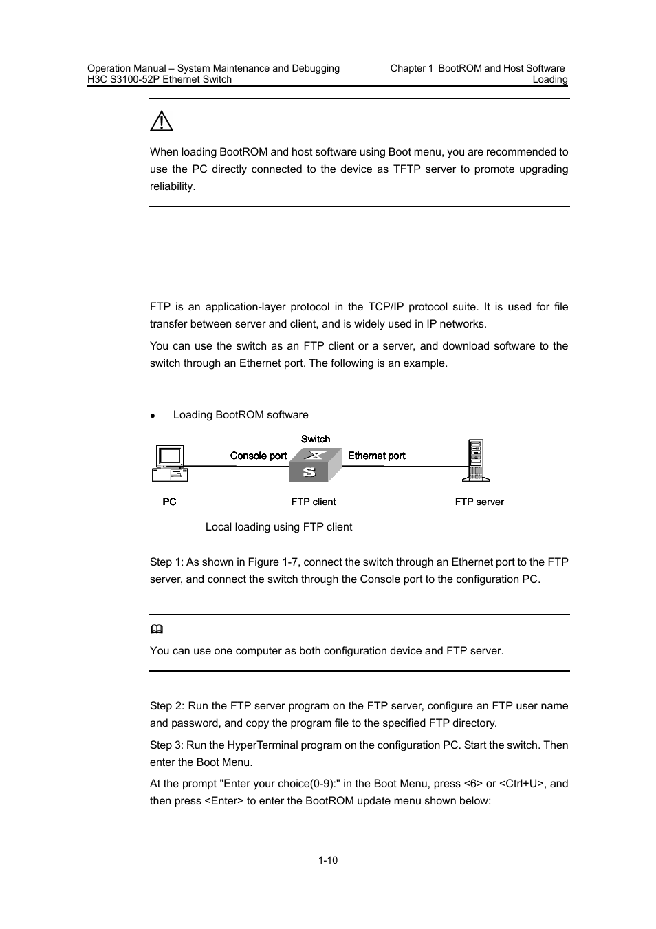 4 loading software using ftp through ethernet port, I. introduction to ftp, Ii. loading process using ftp client | H3C Technologies H3C S3100 Series Switches User Manual | Page 582 / 630
