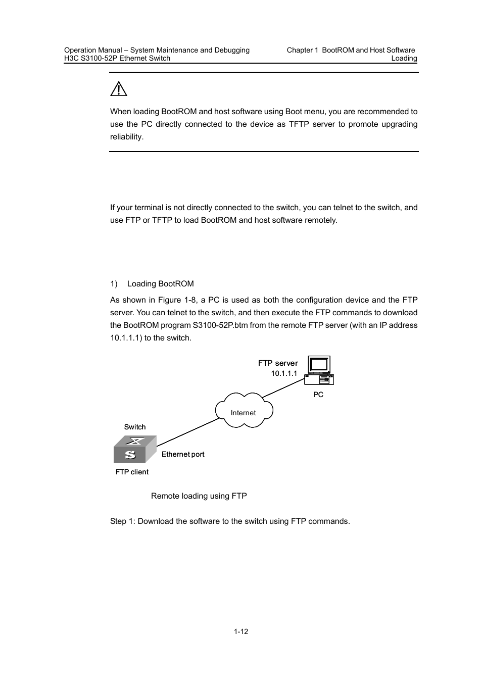 3 remote software loading, 1 remote loading using ftp, I. loading process using ftp client | 3 remote software loading -12, 1 remote loading using ftp -12 | H3C Technologies H3C S3100 Series Switches User Manual | Page 584 / 630