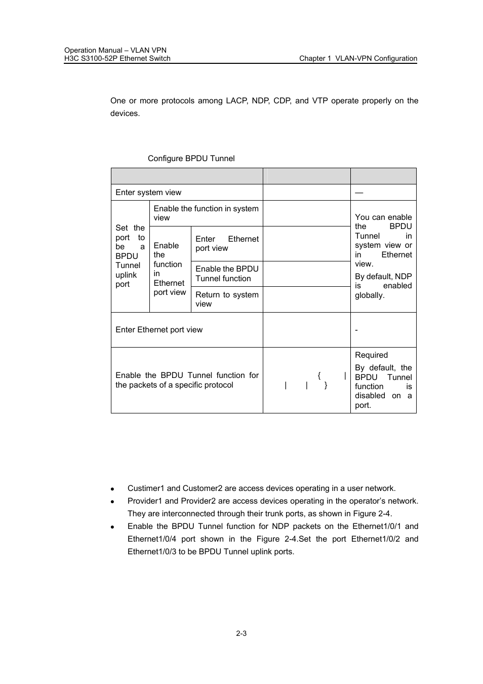 1 configuration prerequisites, 2 configuring bpdu tunnel, 3 bpdu tunnel configuration example | I. network requirements, 3 bpdu tunnel configuration example -3 | H3C Technologies H3C S3100 Series Switches User Manual | Page 614 / 630