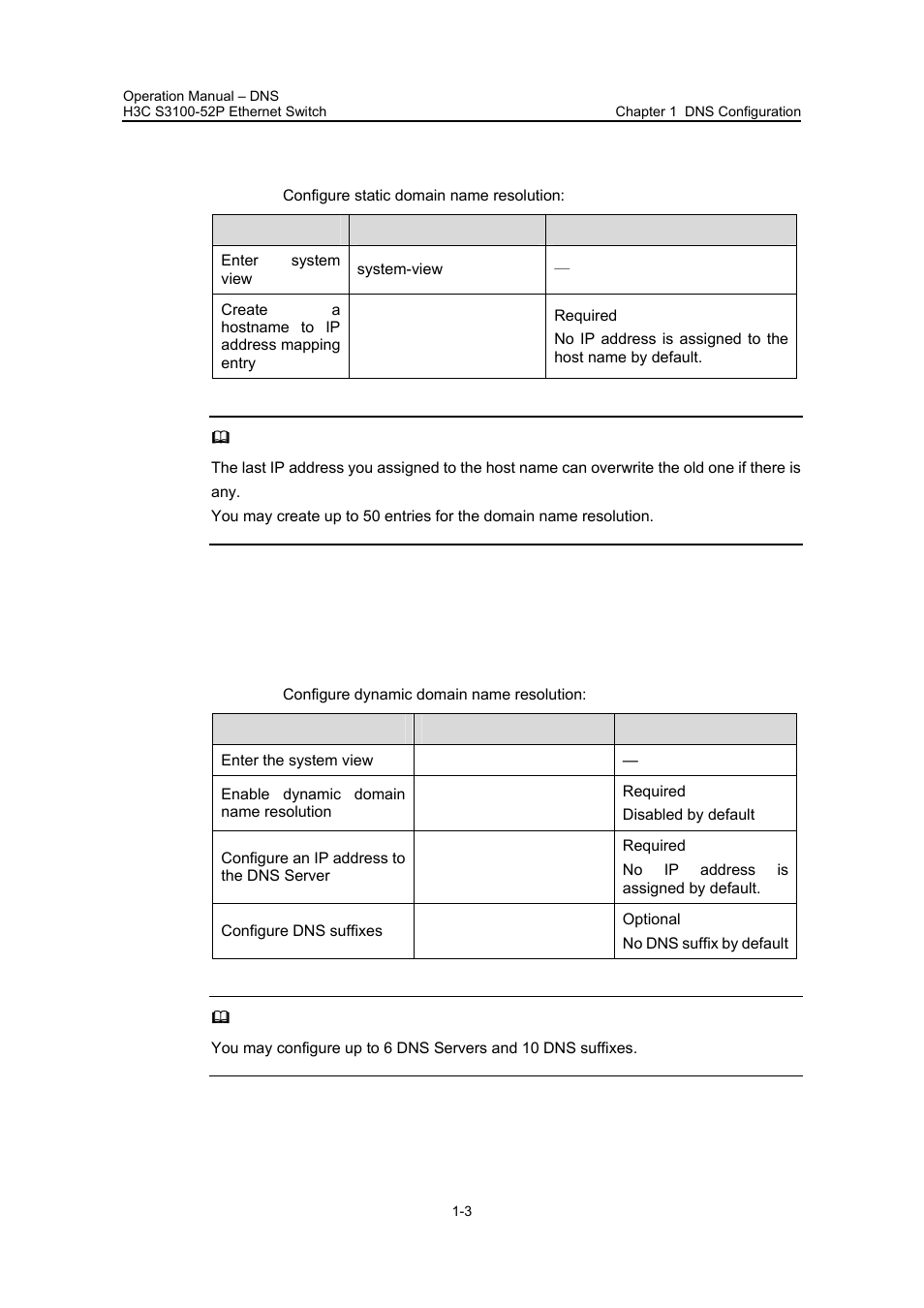 2 configuring static domain name resolution, 3 configuring dynamic domain name resolution, 1 configuration procedure | 1 configuration procedure -3 | H3C Technologies H3C S3100 Series Switches User Manual | Page 624 / 630