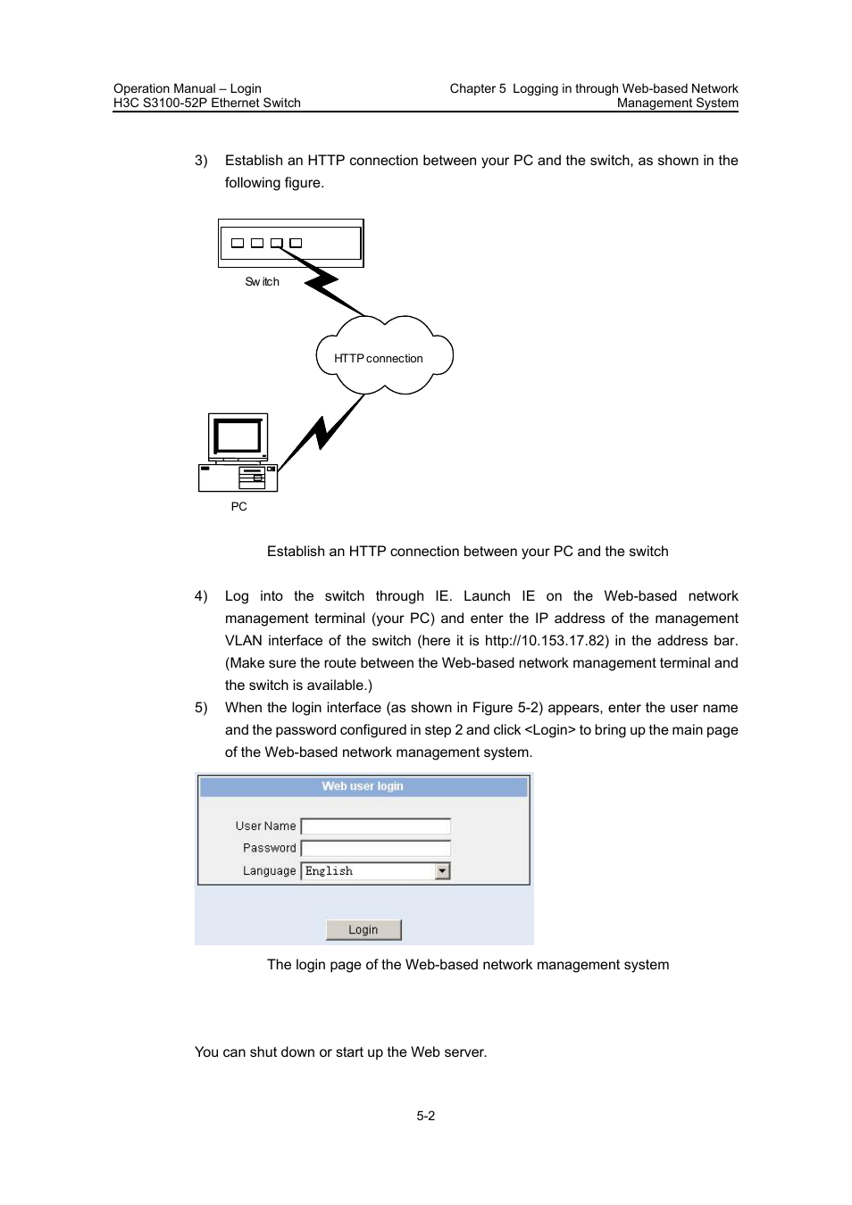 3 web server shutdown/startup, 3 web server shutdown/startup -2 | H3C Technologies H3C S3100 Series Switches User Manual | Page 77 / 630