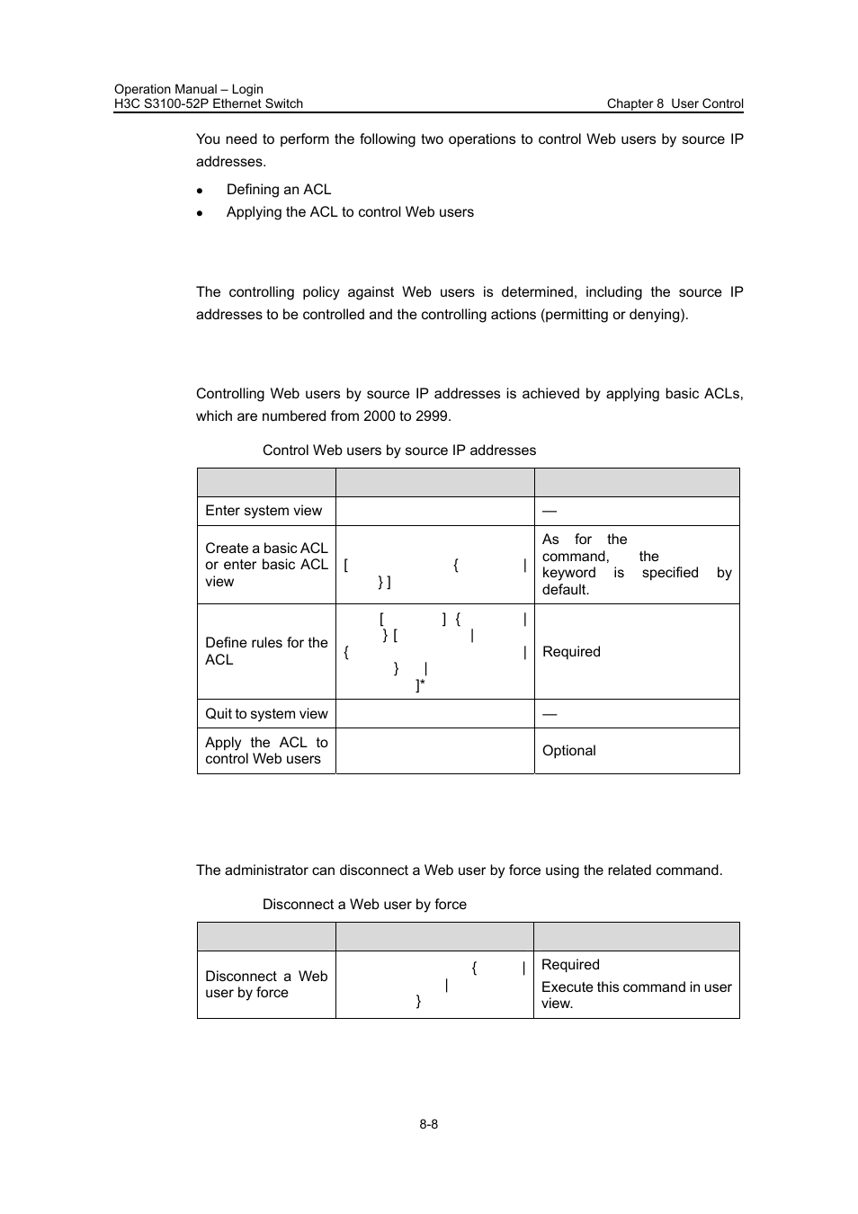 1 prerequisites, 2 controlling web users by source ip addresses, 3 disconnecting a web user by force | S in, 3 “disconnecting a, Web user by force | H3C Technologies H3C S3100 Series Switches User Manual | Page 89 / 630