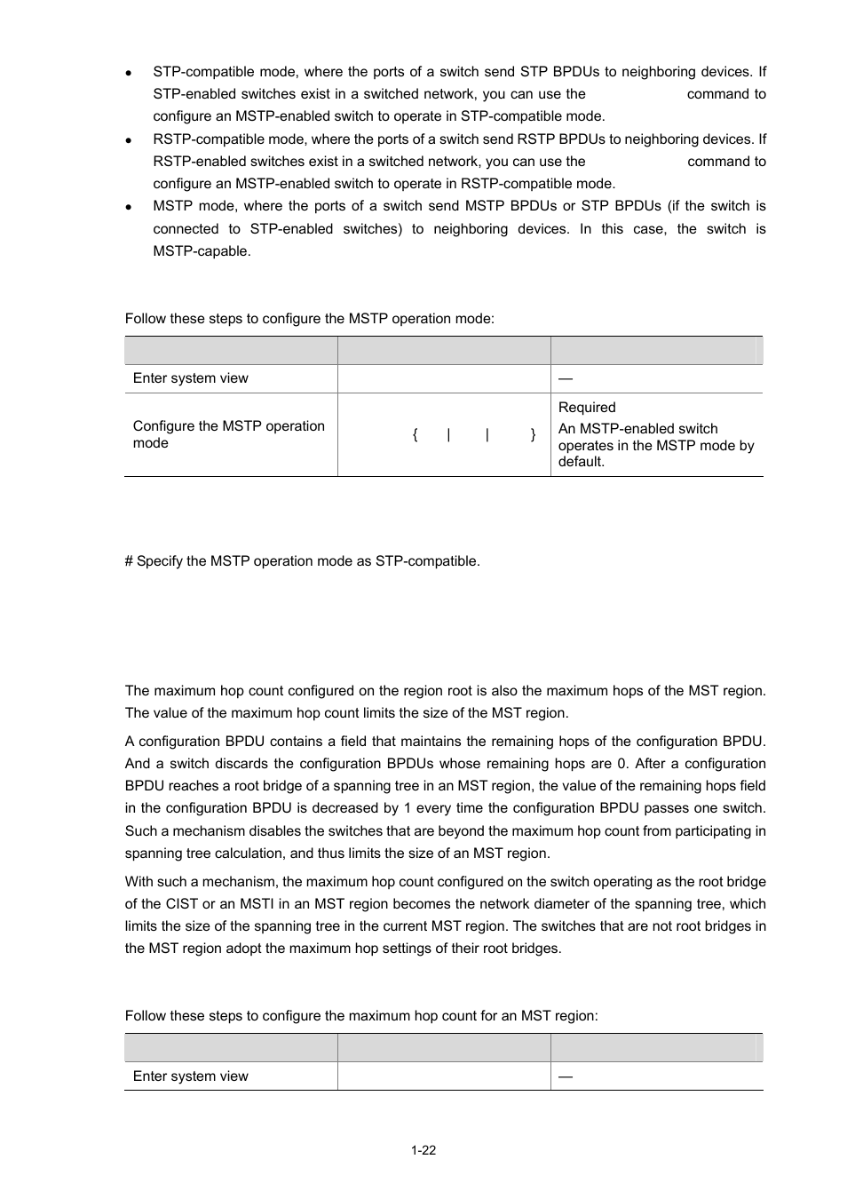 Configuration procedure, Configuration example, Configuring the maximum hop count of an mst region | H3C Technologies H3C S3100 Series Switches User Manual | Page 241 / 1056