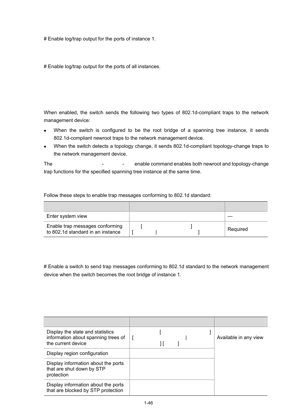 Configuration example, Configuration procedure, Displaying and maintaining mstp | H3C Technologies H3C S3100 Series Switches User Manual | Page 265 / 1056