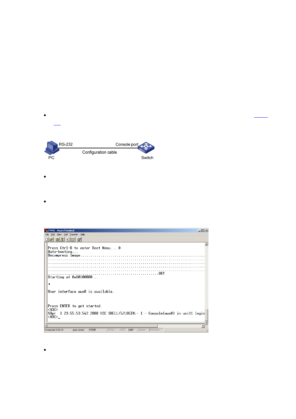Telnetting to a switch, Telnetting to a switch from a terminal | H3C Technologies H3C S3100 Series Switches User Manual | Page 56 / 1056