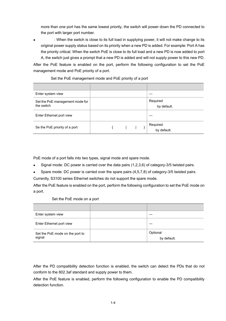 Setting the poe mode on a port | H3C Technologies H3C S3100 Series Switches User Manual | Page 667 / 1056