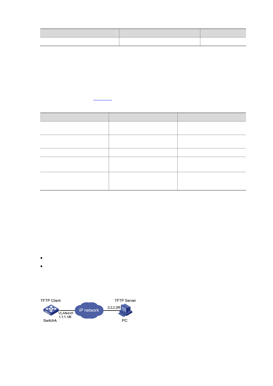 Basic configurations on a tftp client, Tftp configuration example, Network requirements | Network diagram, Configuration procedure | H3C Technologies H3C S3100 Series Switches User Manual | Page 784 / 1056
