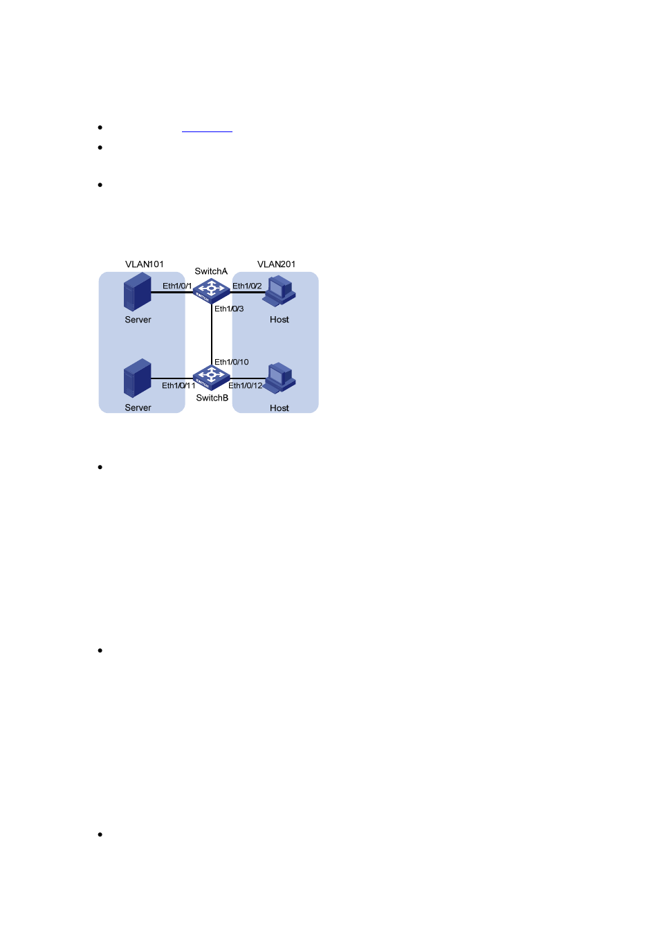 Port-based vlan configuration example, Network requirements, Network diagram | Configuration procedure | H3C Technologies H3C S3100 Series Switches User Manual | Page 97 / 1056