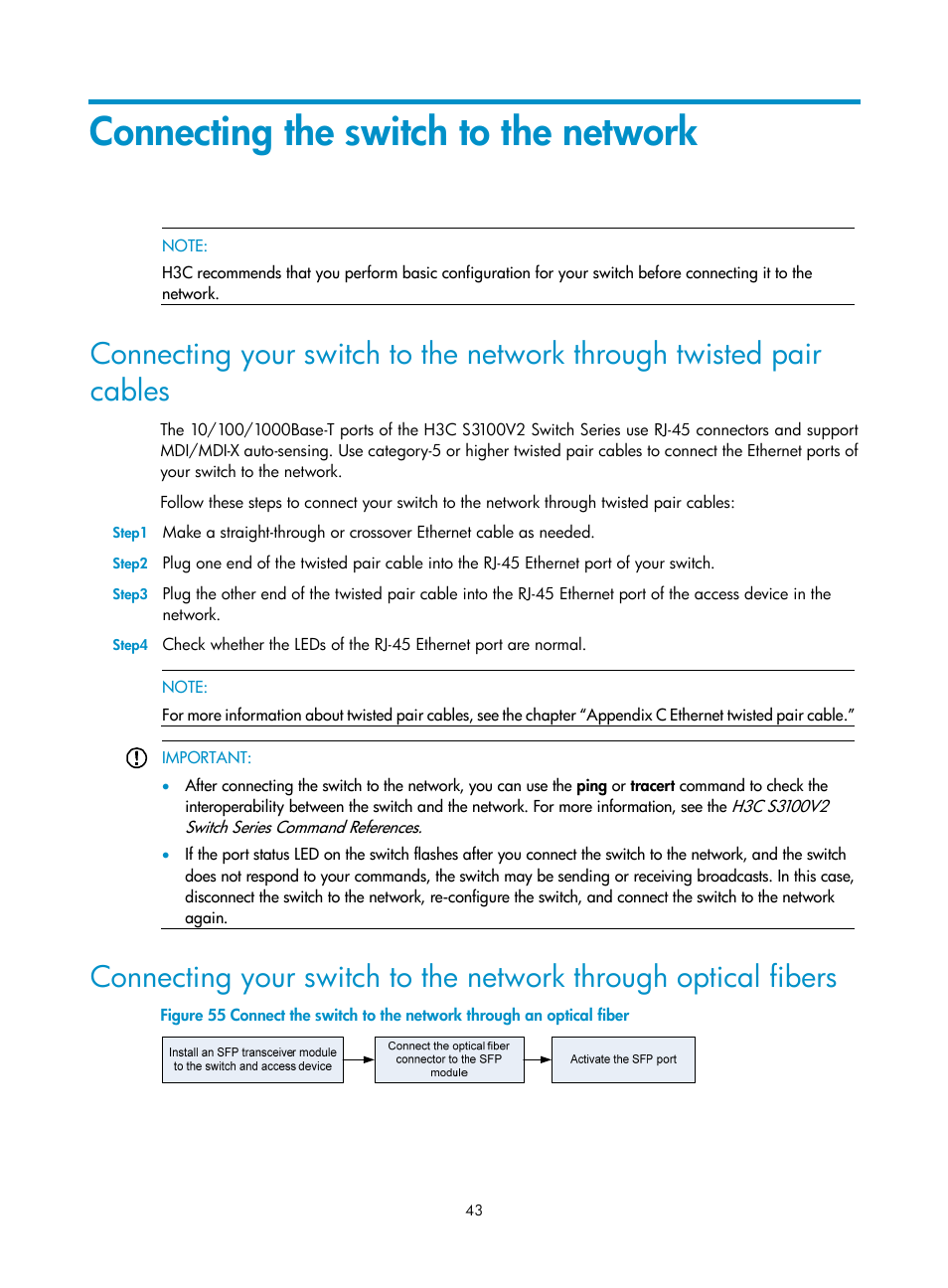 Connecting the switch to the network | H3C Technologies H3C S3100V2 Series Switches User Manual | Page 49 / 69