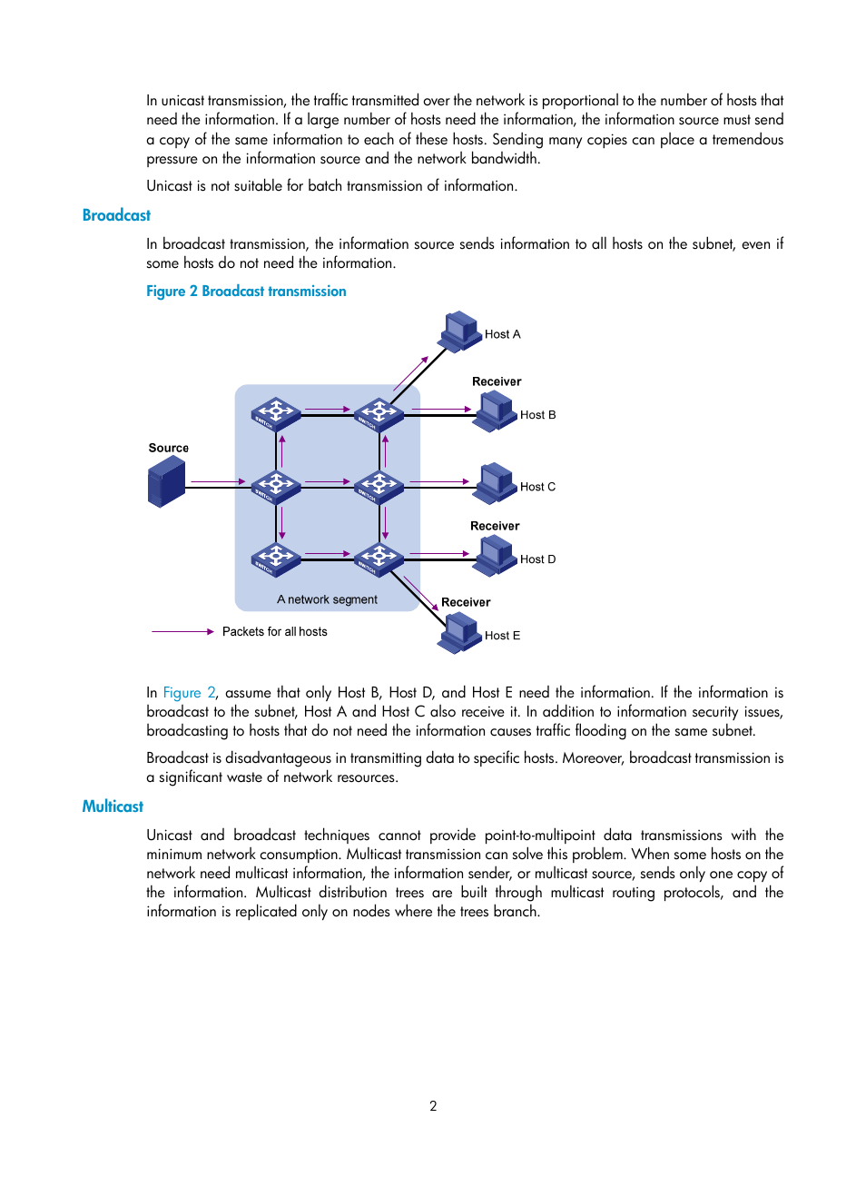Broadcast, Multicast | H3C Technologies H3C S3100V2 Series Switches User Manual | Page 10 / 111
