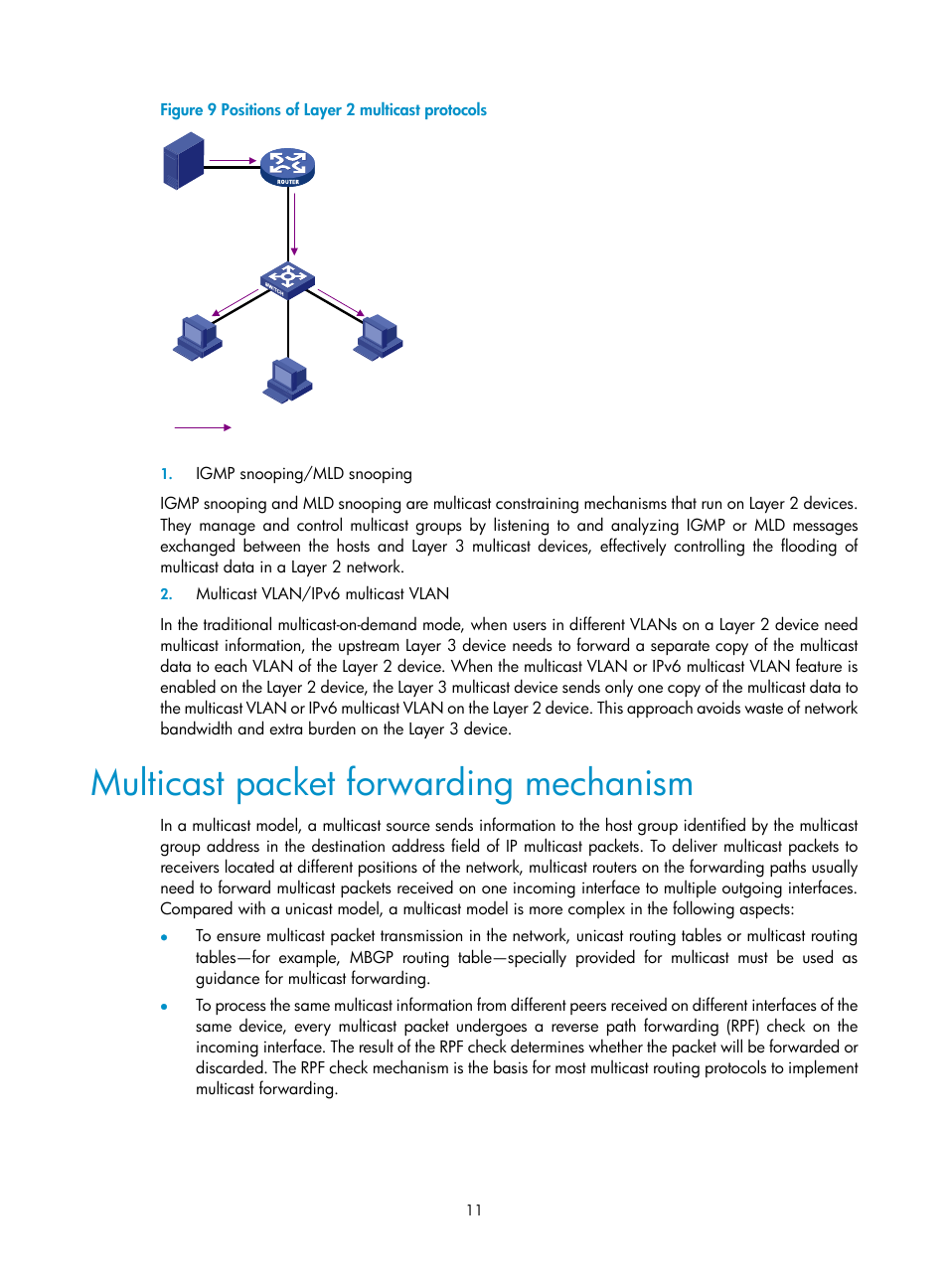 Multicast packet forwarding mechanism | H3C Technologies H3C S3100V2 Series Switches User Manual | Page 19 / 111