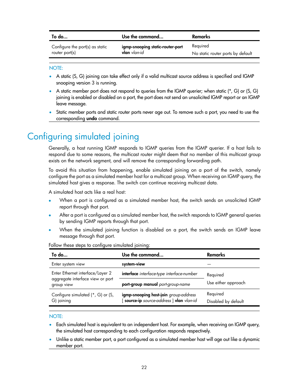 Configuring simulated joining | H3C Technologies H3C S3100V2 Series Switches User Manual | Page 30 / 111