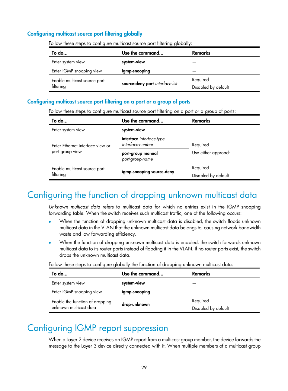 Configuring igmp report suppression | H3C Technologies H3C S3100V2 Series Switches User Manual | Page 37 / 111