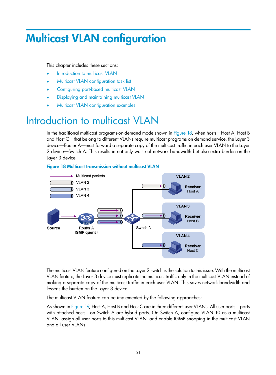 Multicast vlan configuration, Introduction to multicast vlan | H3C Technologies H3C S3100V2 Series Switches User Manual | Page 59 / 111