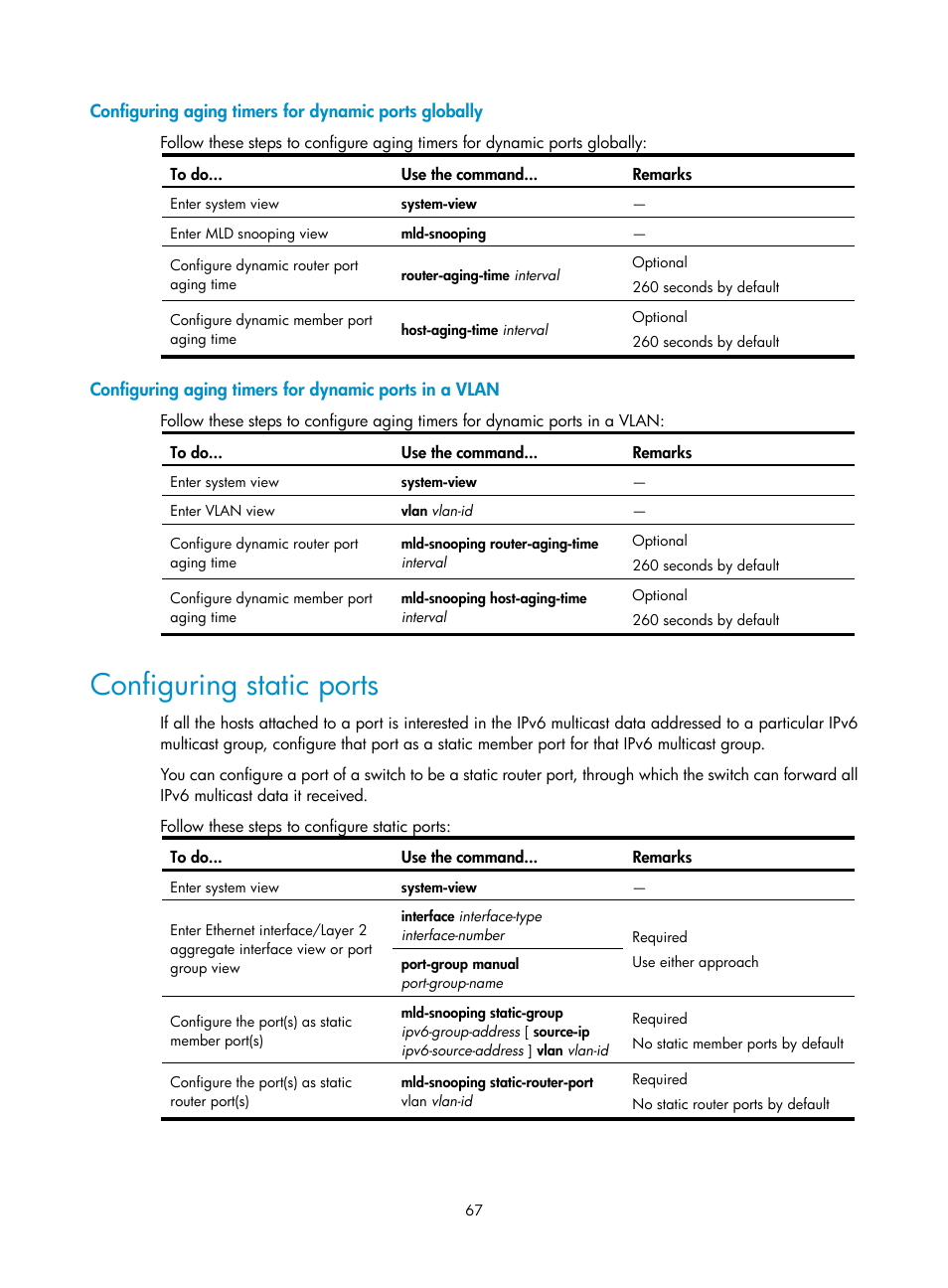 Configuring static ports | H3C Technologies H3C S3100V2 Series Switches User Manual | Page 75 / 111