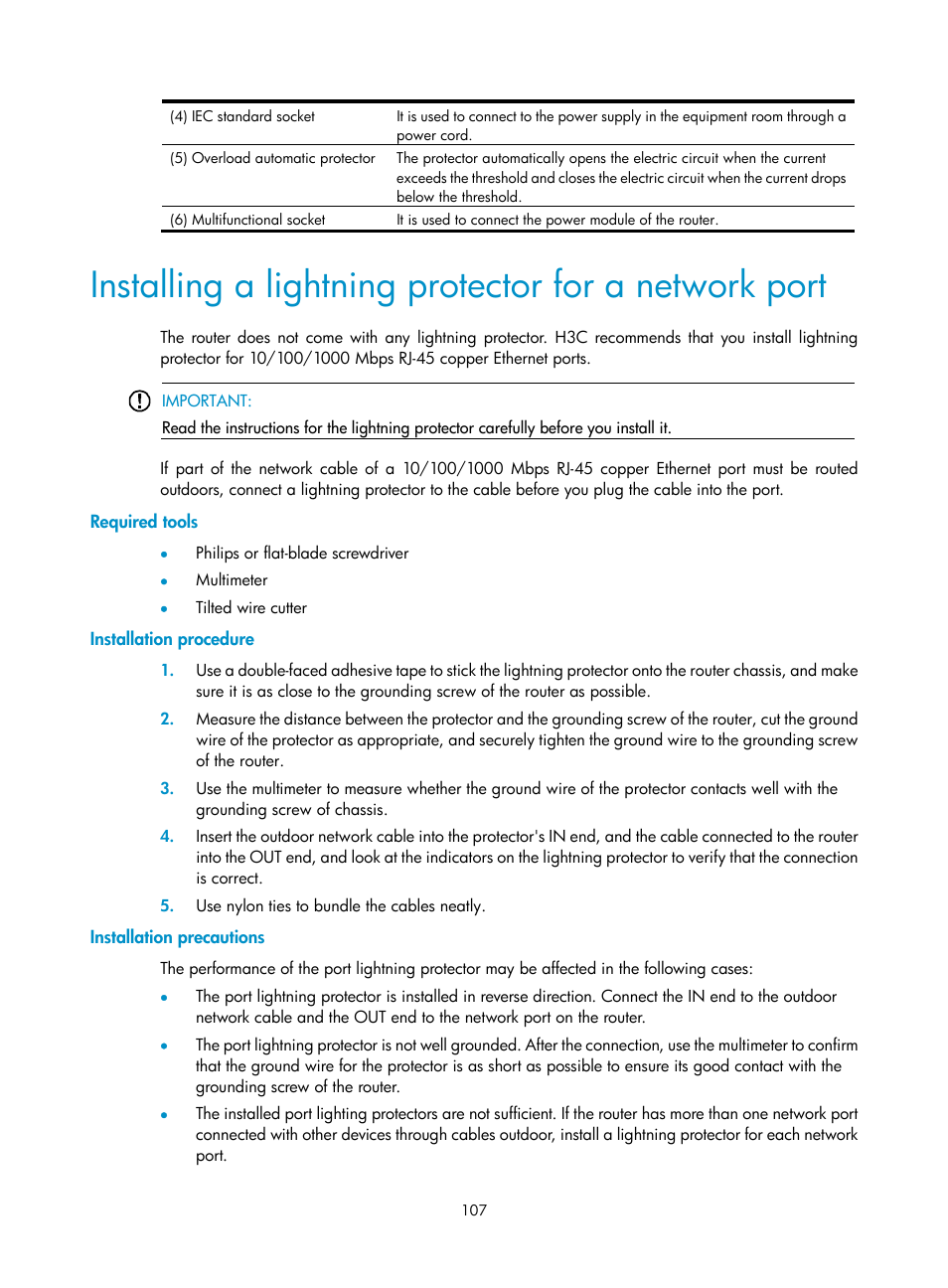 Required tools, Installation procedure, Installation precautions | H3C Technologies H3C SR8800 User Manual | Page 117 / 135