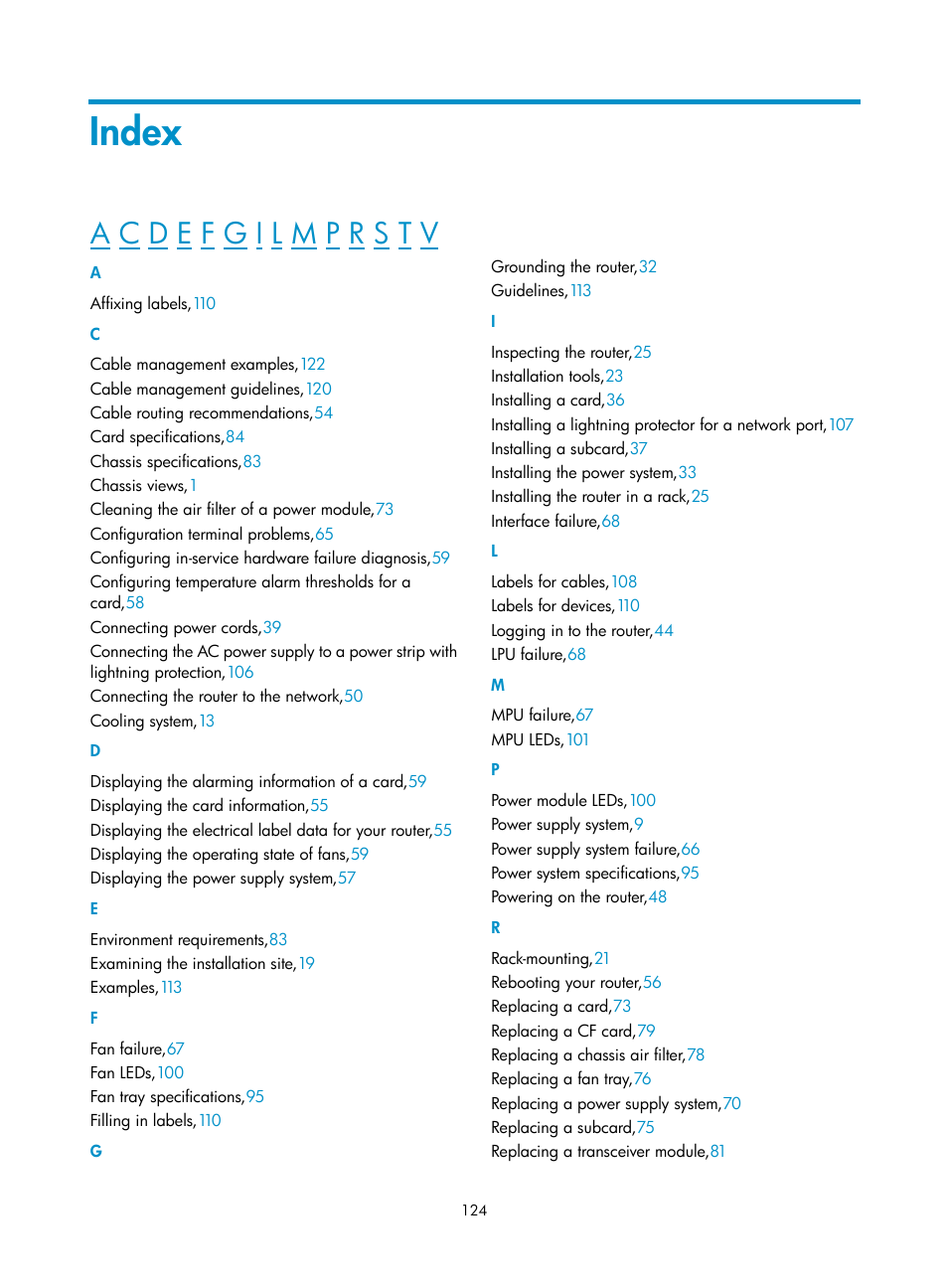 Index | H3C Technologies H3C SR8800 User Manual | Page 134 / 135