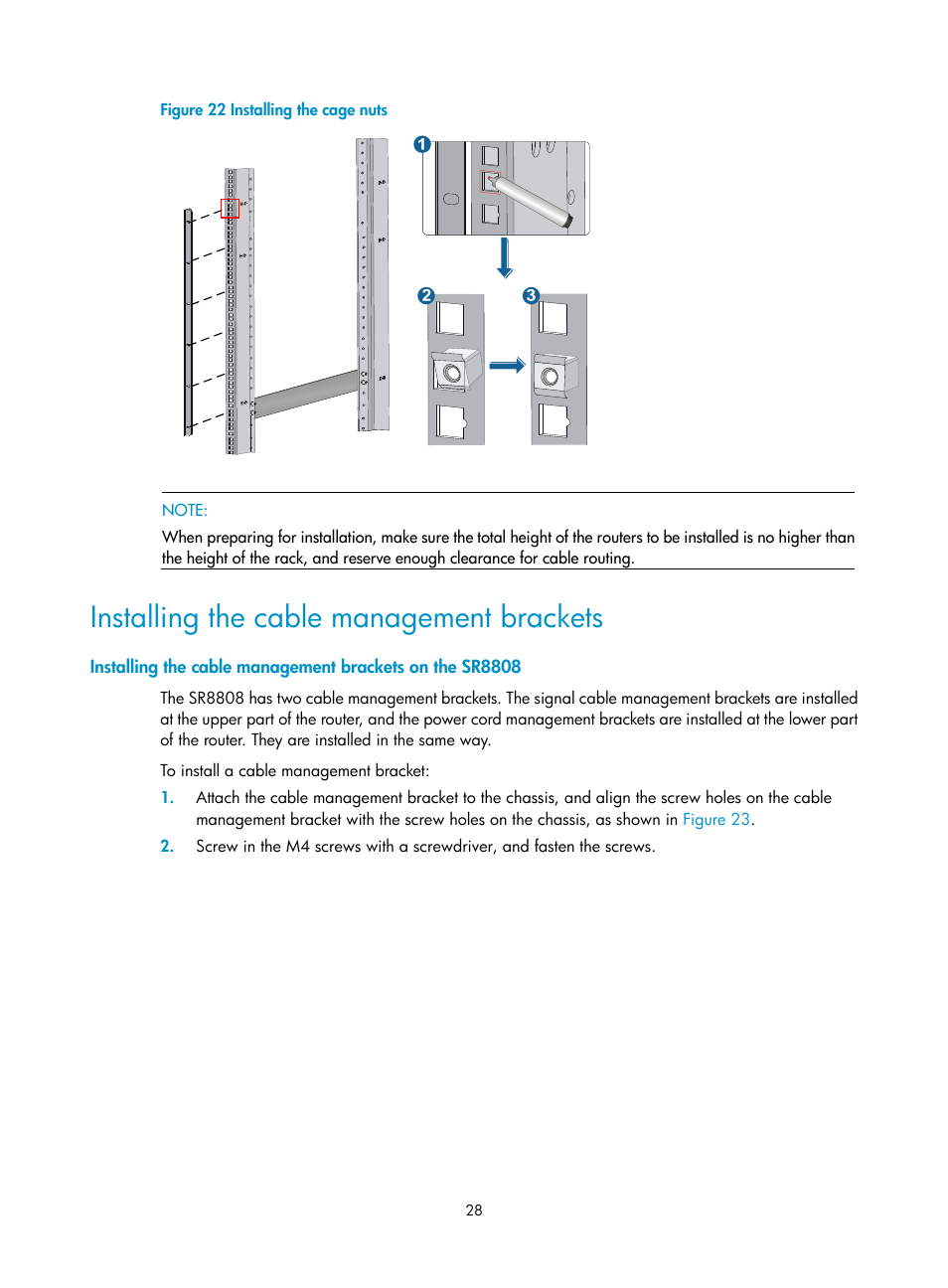 Installing the cable management brackets | H3C Technologies H3C SR8800 User Manual | Page 38 / 135