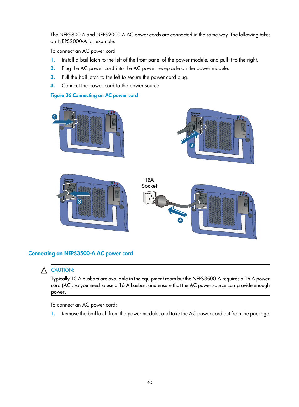 Connecting an neps3500-a ac power cord | H3C Technologies H3C SR8800 User Manual | Page 50 / 135