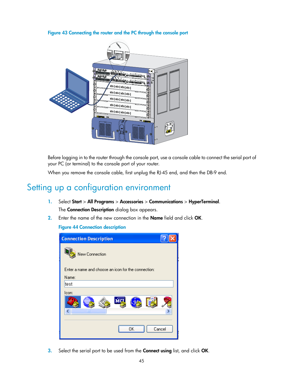 Setting up a configuration environment | H3C Technologies H3C SR8800 User Manual | Page 55 / 135
