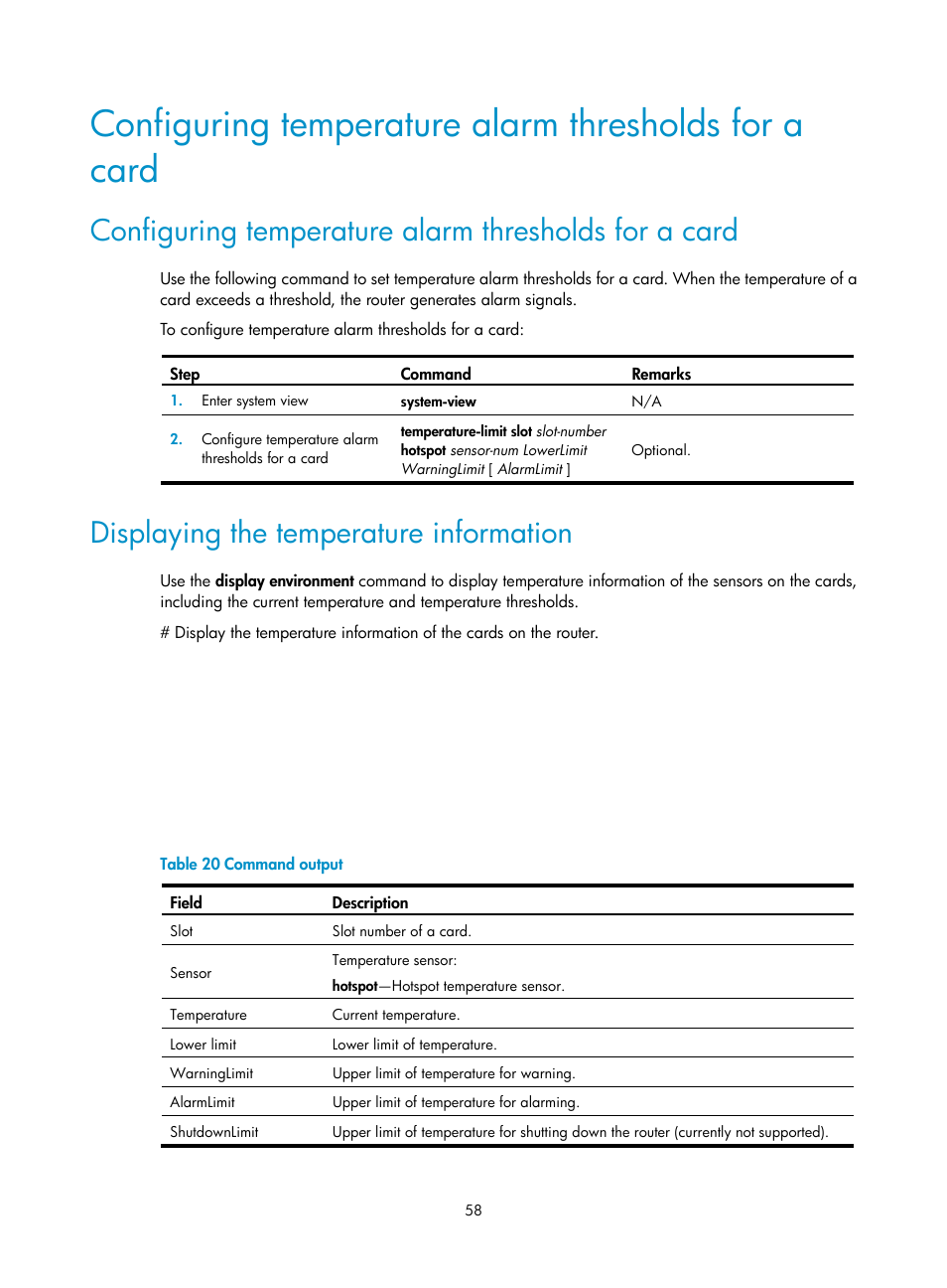 Displaying the temperature information | H3C Technologies H3C SR8800 User Manual | Page 68 / 135