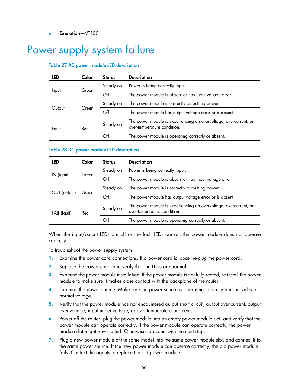 Power supply system failure | H3C Technologies H3C SR8800 User Manual | Page 76 / 135