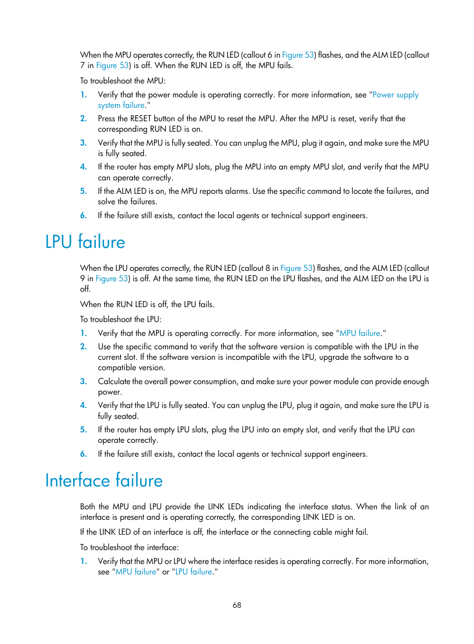 Lpu failure, Interface failure | H3C Technologies H3C SR8800 User Manual | Page 78 / 135