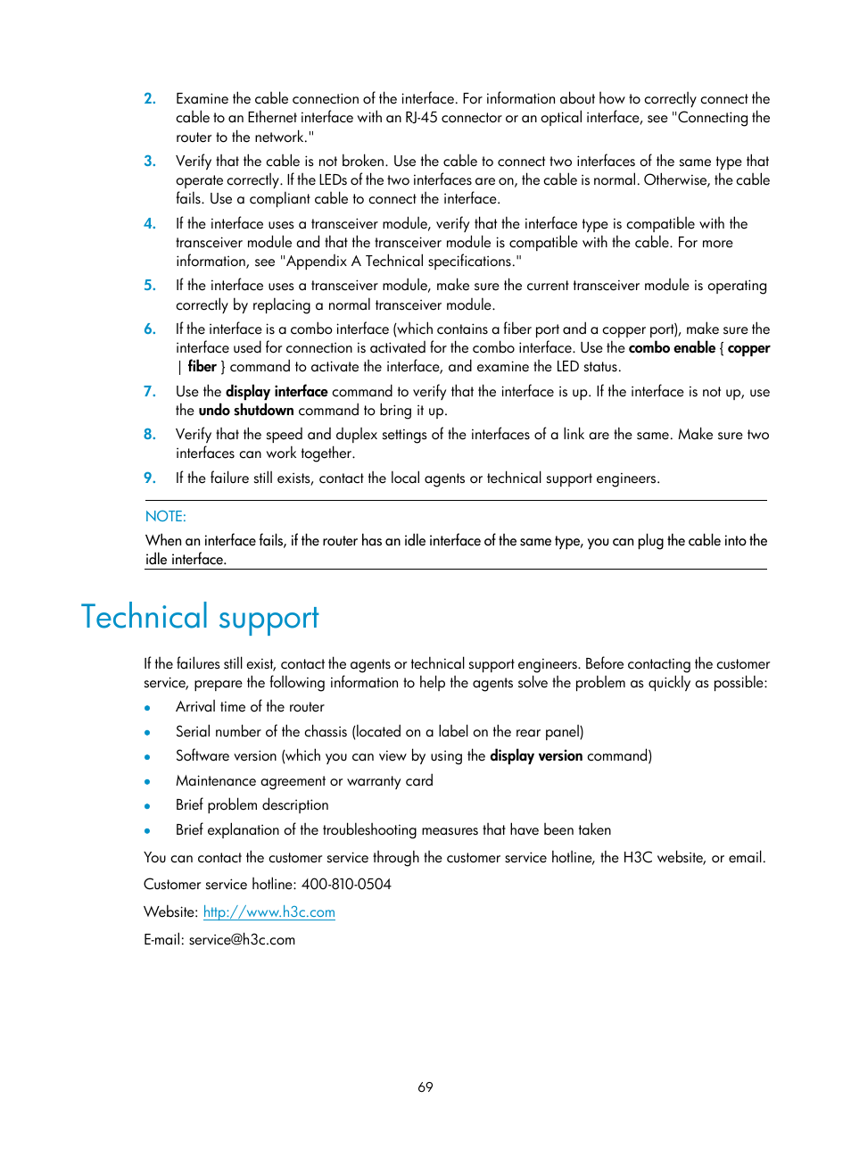 Technical support | H3C Technologies H3C SR8800 User Manual | Page 79 / 135