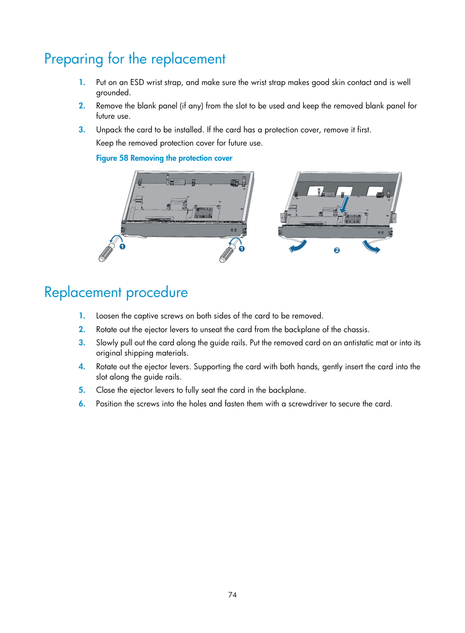 Preparing for the replacement, Replacement procedure | H3C Technologies H3C SR8800 User Manual | Page 84 / 135