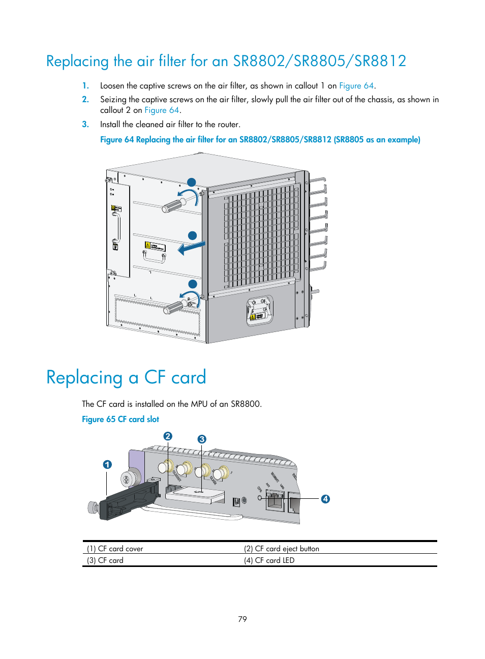 Replacing a cf card | H3C Technologies H3C SR8800 User Manual | Page 89 / 135