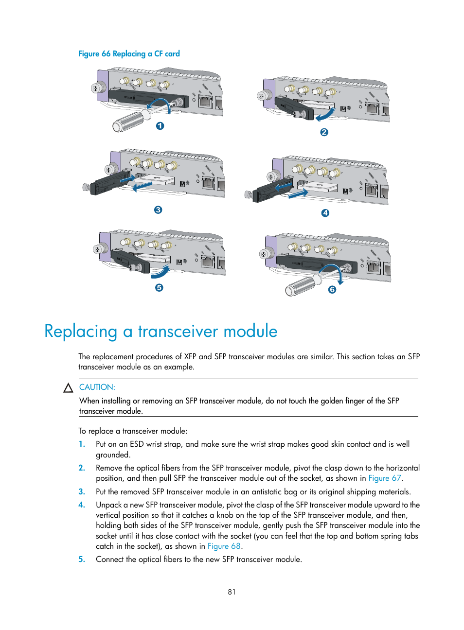 Replacing a transceiver module | H3C Technologies H3C SR8800 User Manual | Page 91 / 135